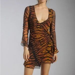 Urban Outfitters Tiger Strap Mesh Overlay Wrap Dress Size S